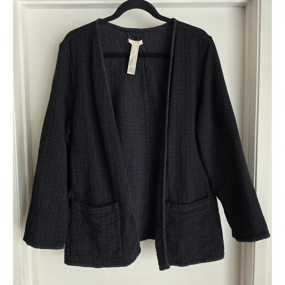 Eileen‎ Fisher Open-Front Organic Cotton Cardigan XL Black